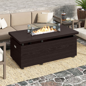 51 Inch Propane Fire Pit Table 50000 BTU Gas Firepit with Removable Lid and Tempered Glass Wind Guard for Patio-Rustic Brown