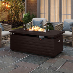 51 Inch Propane Fire Pit Table 50000 BTU Gas Firepit with Removable Lid and Tempered Glass Wind Guard for Patio-Rustic Brown