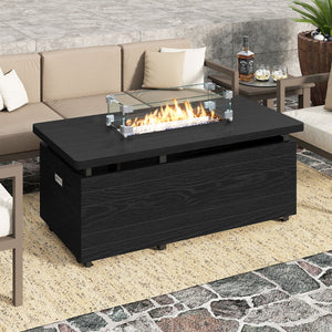 51 Inch Propane Fire Pit Table 50000 BTU Gas Firepit with Removable Lid and Tempered Glass Wind Guard for Patio-Black