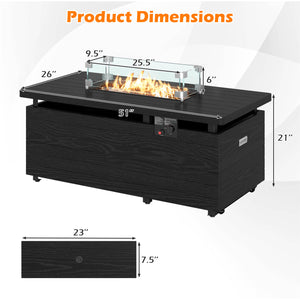 51 Inch Propane Fire Pit Table 50000 BTU Gas Firepit with Removable Lid and Tempered Glass Wind Guard for Patio-Black