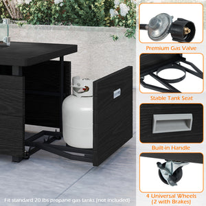 51 Inch Propane Fire Pit Table 50000 BTU Gas Firepit with Removable Lid and Tempered Glass Wind Guard for Patio-Black
