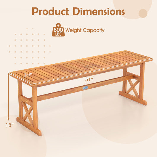 51 Inches Outdoor Acacia Wood Bench with Slatted Seat and 800 lbs Weight Capacity-1 Piece