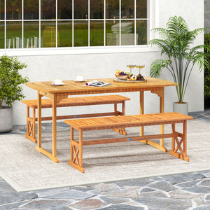 51 Inches Outdoor Acacia Wood Bench with Slatted Seat and 800 lbs Weight Capacity-1 Piece