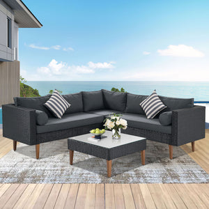 4 Pieces Outdoor Wicker L-Shape Sofa Set by Couch.com
