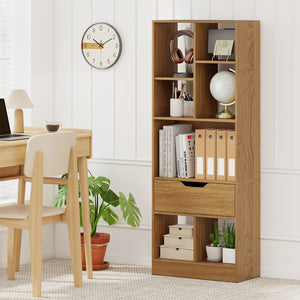 51inch Tall Freestanding Bookcase with Drawer 7-Cube Storage Organizer-Natural