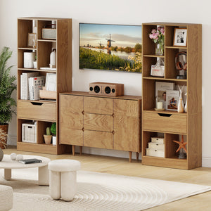 51inch Tall Freestanding Bookcase with Drawer 7-Cube Storage Organizer-Natural