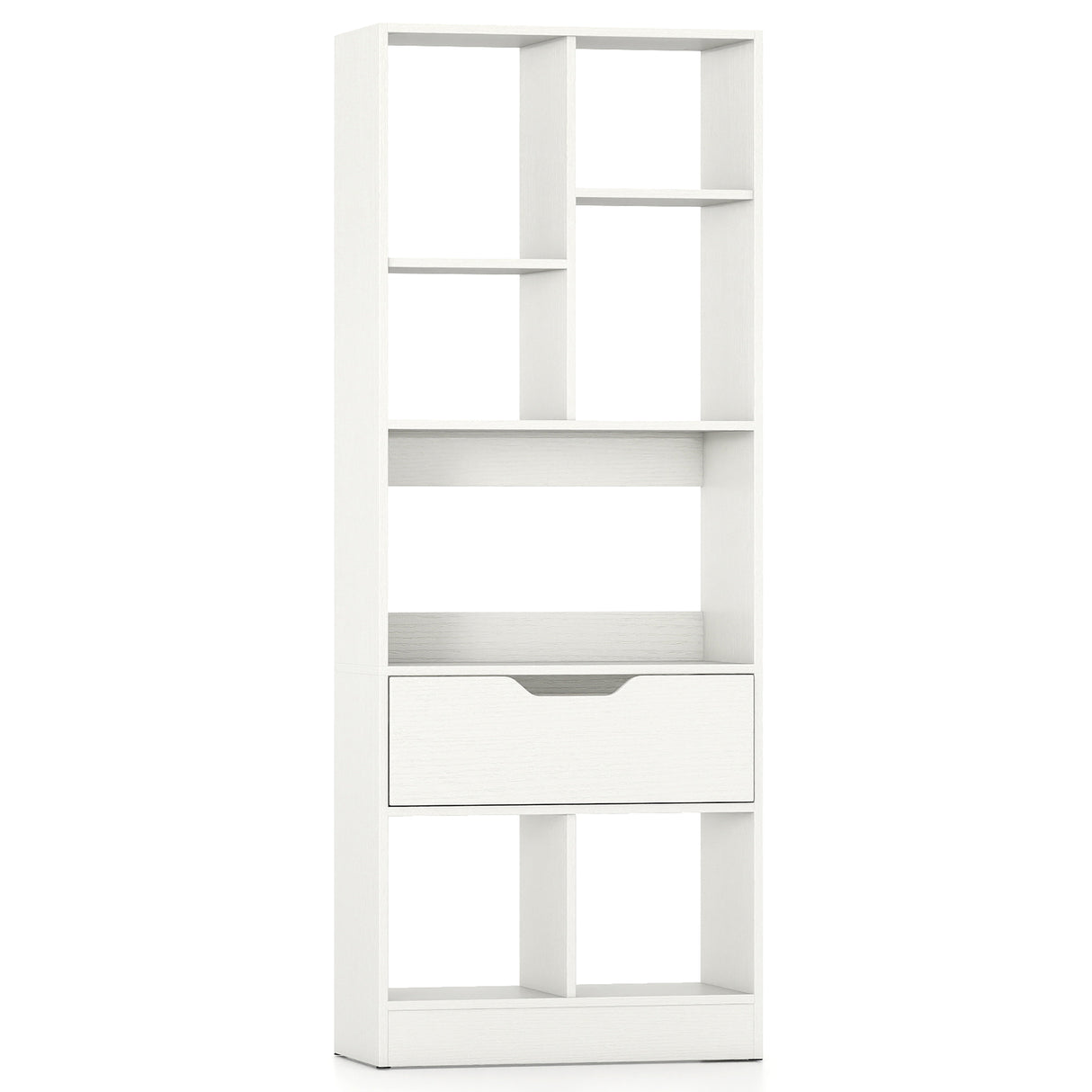 51inch Tall Freestanding Bookcase with Drawer 7-Cube Storage Organizer-White