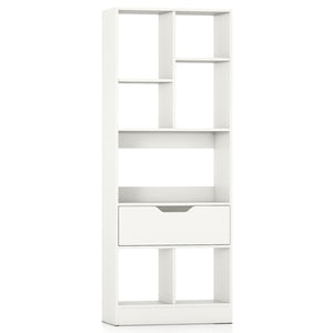 51inch Tall Freestanding Bookcase with Drawer 7-Cube Storage Organizer-White