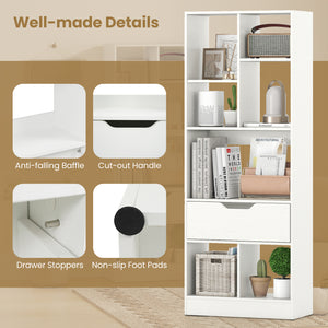 51inch Tall Freestanding Bookcase with Drawer 7-Cube Storage Organizer-White