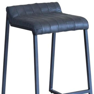 25" Gray Genuine Leather And Iron Low Back Counter Height Bar Chair