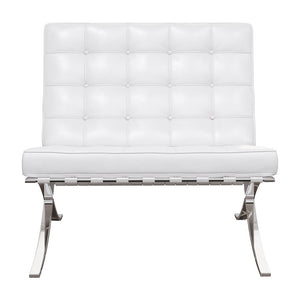 32" White and Silver Italian Leather Tufted Lounge Chair