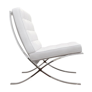 32" White and Silver Italian Leather Tufted Lounge Chair