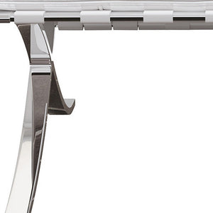 32" White and Silver Italian Leather Tufted Lounge Chair