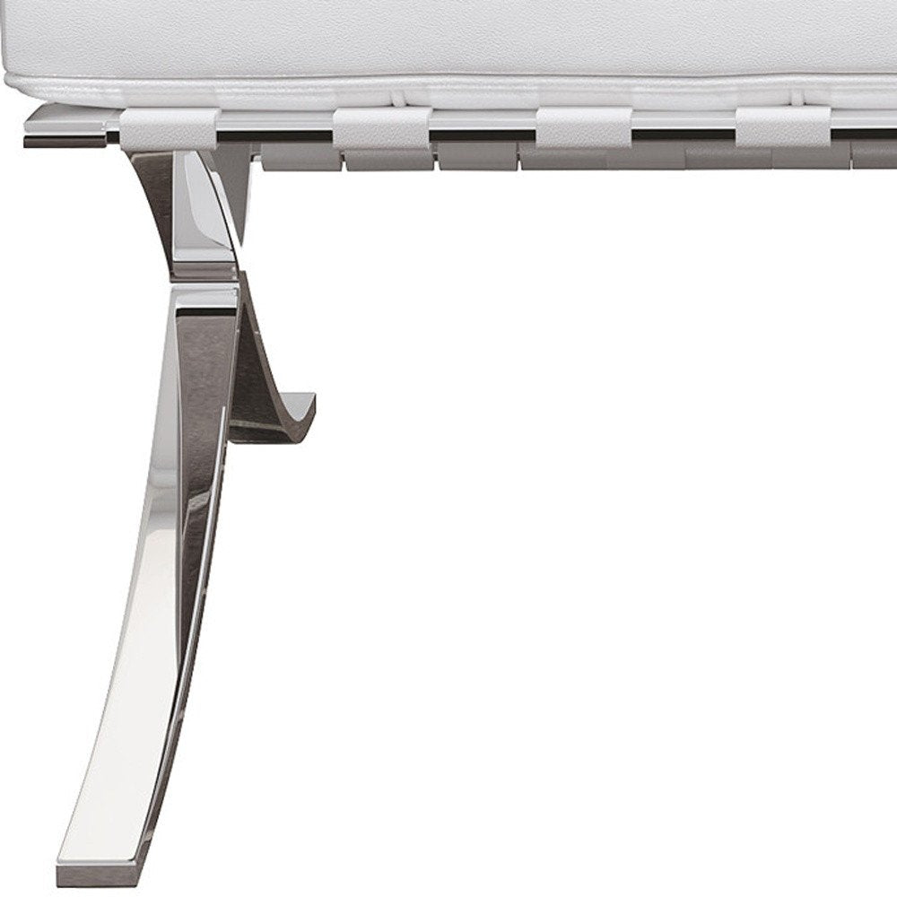 32" White and Silver Italian Leather Tufted Lounge Chair