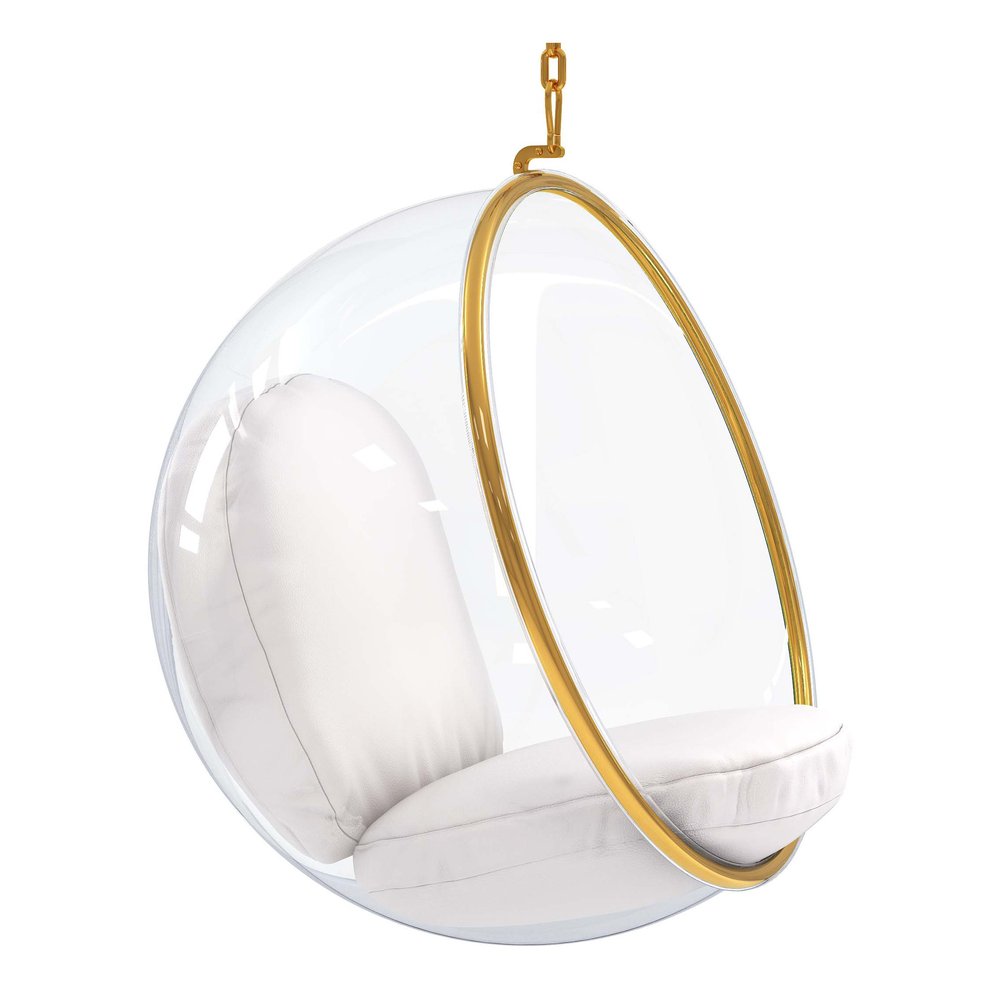 42" White Faux Leather Balloon Chair