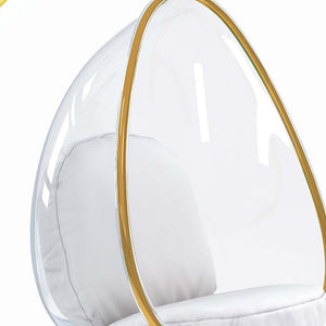 28" White and Gold Faux Leather Balloon Chair