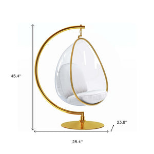 28" White and Gold Faux Leather Balloon Chair