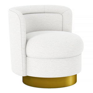 28" White and Gold Boucle Swivel Barrel Chair