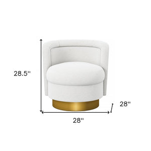28" White and Gold Boucle Swivel Barrel Chair