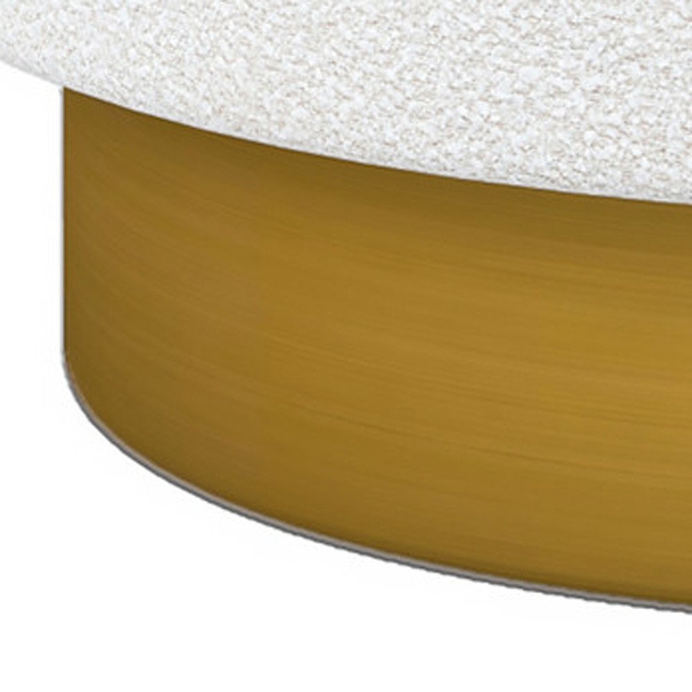 28" White and Gold Boucle Swivel Barrel Chair