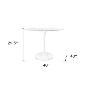 40" White Rounded Stone And Metal Pedestal Base Dining Table