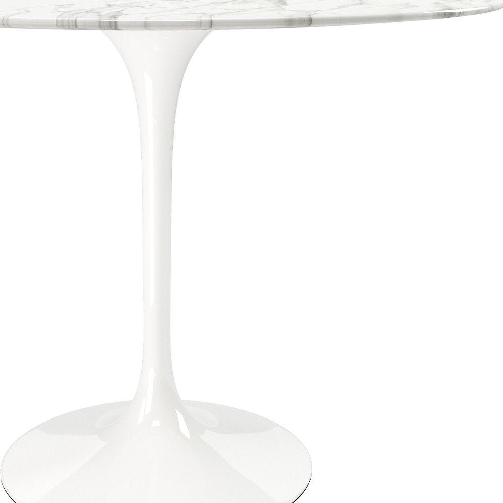 40" White Rounded Stone And Metal Pedestal Base Dining Table