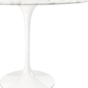 40" White Rounded Stone And Metal Pedestal Base Dining Table