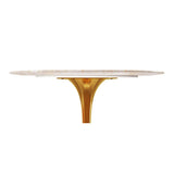 40" White And Gold Rounded Stone And Metal Pedestal Base Dining Table