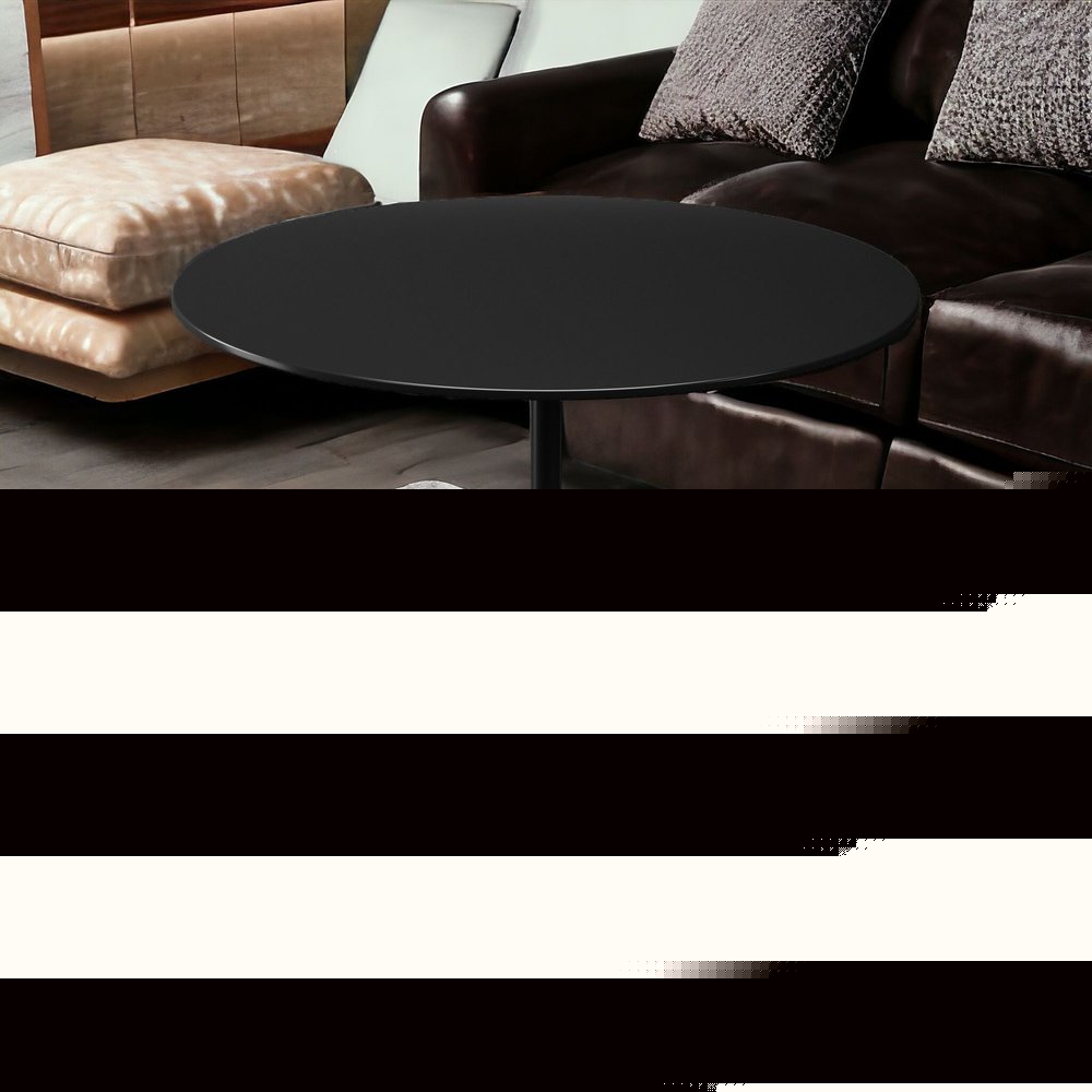 17" Black Steel And Stone Round Coffee Table