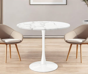 36" White Rounded Metal Pedestal Base Dining Table