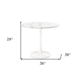 36" White Rounded Metal Pedestal Base Dining Table