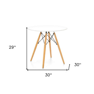 30" White And Natural Rounded Fiberglass And Solid Wood Dining Table