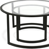 Set of Two Black Glass And Steel Round Sled Nested Coffee Tables