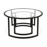 Set of Two Black Glass And Steel Round Sled Nested Coffee Tables