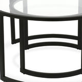 Set of Two Black Glass And Steel Round Sled Nested Coffee Tables