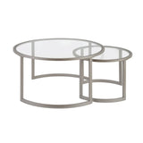Set of Two 36" Nickel Glass And Steel Round Nested Coffee Tables