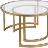 Set of Two Gold Glass And Steel Round Sled Nested Coffee Tables