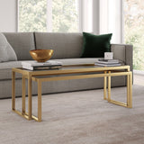Set of Two Gold Glass And Steel Sled Nested Coffee Tables