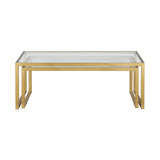 Set of Two Gold Glass And Steel Sled Nested Coffee Tables