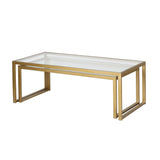 Set of Two Gold Glass And Steel Sled Nested Coffee Tables