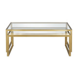 Set of Two Gold Glass And Steel Sled Nested Coffee Tables