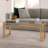 Set of Two Gold Glass And Steel Sled Nested Coffee Tables