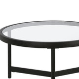 Set of Two 30" Black Glass And Steel Round Nested Coffee Tables