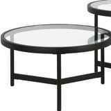 Set of Two 30" Black Glass And Steel Round Nested Coffee Tables