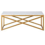 46" Gold Faux Marble And Steel Sled Coffee Table