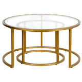 Set of Two 35" Gold Glass And Steel Round Nested Coffee Tables