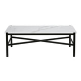46" Black And White Faux Marble And Steel Coffee Table