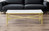 46" Gold Faux Marble And Steel Coffee Table