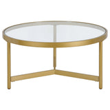32" Gold Glass And Steel Round Coffee Table