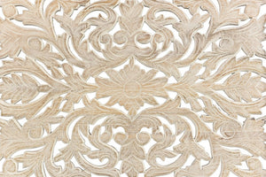 White Carved Floral Distressed Solid Wood Queen Bed Frame